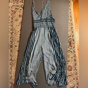 Blue green adjustable halter romper